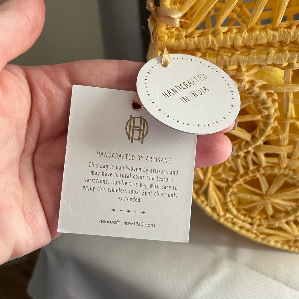 NEW House of Harlow Handwoven Hand Bag Purse Raffia Yellow Gold Vacation Resort - Picture 2 of 13